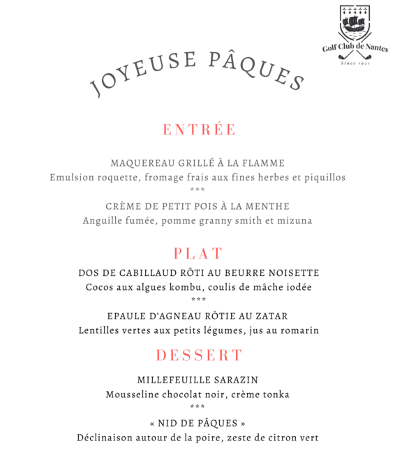 Menu de Pâques – 8 & 9 avril